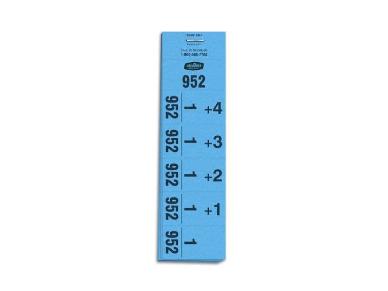Strip book of numbered dry cleaning tags